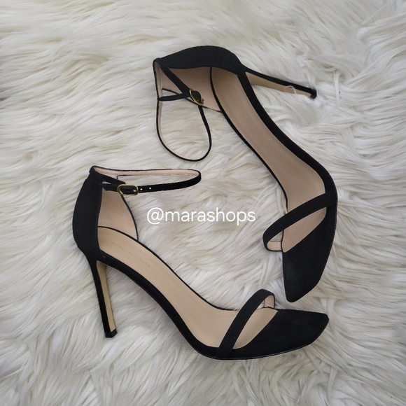 Stuart Weitzman Nudistcurve 100 Black Ankle Strap Suede Sandal - Picture 3 of 9